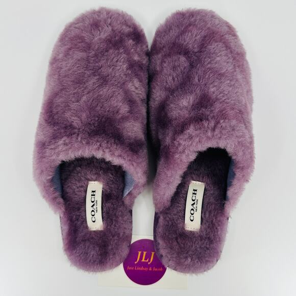 Coach Women's Zennie Signature Shearling Sheep Fur Slippers CM676 Purple Size 7 - Picture 9 of 12